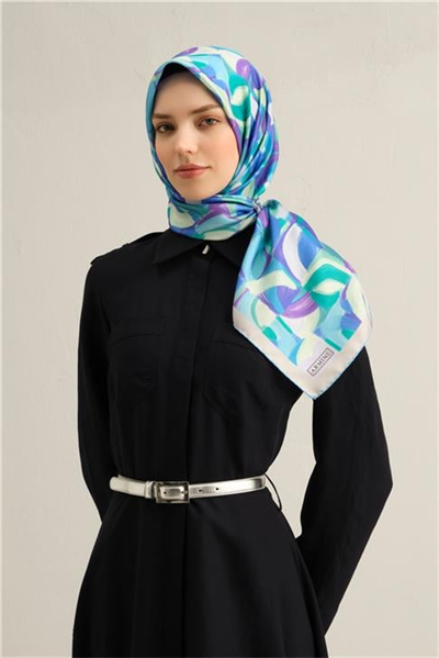 Armine Geometrik Desenli Saf İpek Twill Eşarp 9329D 33