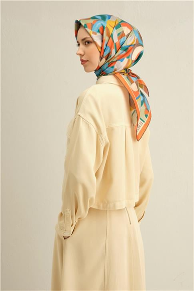 Armine Geometrik Desenli Saf İpek Twill Eşarp 9329D 84