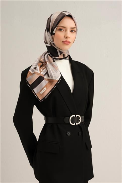 Armine Geometrik Desenli Saf İpek Twill Eşarp 9336D 85