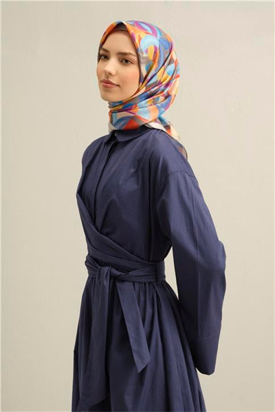 Armine Geometrik Desenli Saf İpek Twill Eşarp 9329D 01