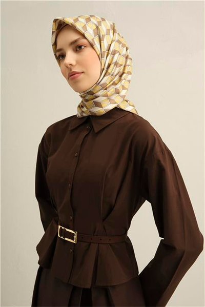 Armine Geometrik Desenli Saf İpek Twill Eşarp 9309D 33