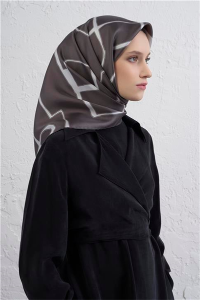 Armine Geometrik Desenli Saf İpek Twill Eşarp 9441D 06