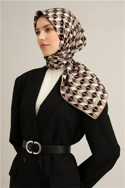 Armine Geometrik Desenli Saf İpek Twill Eşarp 9309D 04