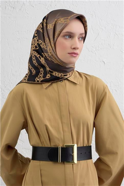 Armine Geometrik Desenli Saf İpek Twill Eşarp 9427D 02