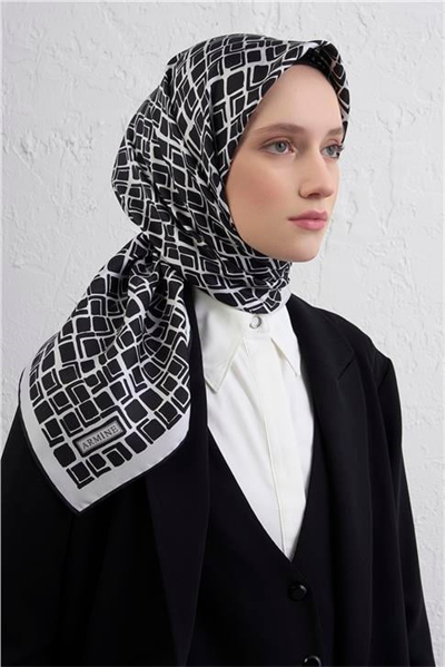 Armine Geometrik Desenli Saf İpek Twill Eşarp 9438D 59