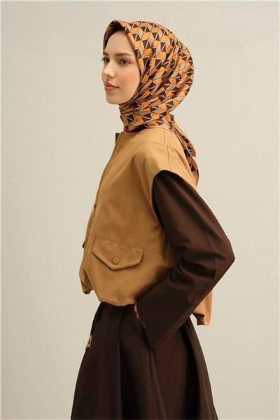 Armine Geometrik Desenli Saf İpek Twill Eşarp 9309D 07