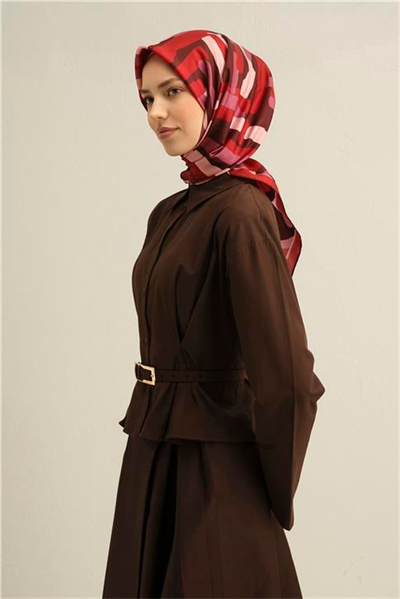 Armine Geometrik Desenli Saf İpek Twill Eşarp 9303D 83