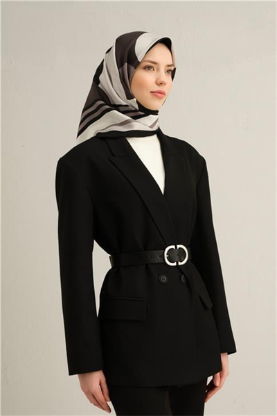 Armine Geometrik Desenli Saf İpek Twill Eşarp 9313D 85