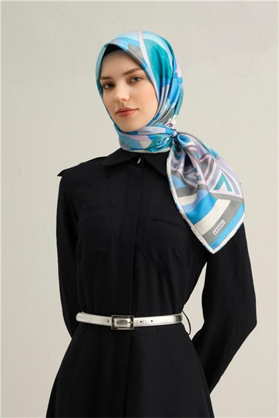 Armine Geometrik Desenli Saf İpek Twill Eşarp 9336D 32