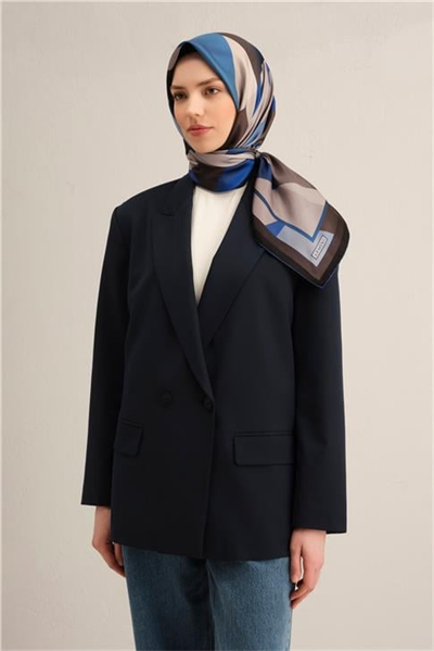 Armine Geometrik Desenli Saf İpek Twill Eşarp 9331D 58