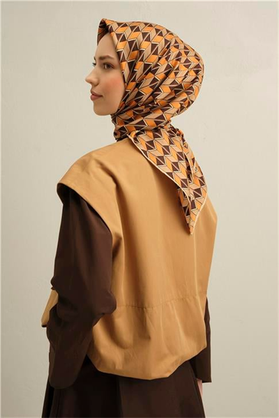 Armine Geometrik Desenli Saf İpek Twill Eşarp 9309D 07