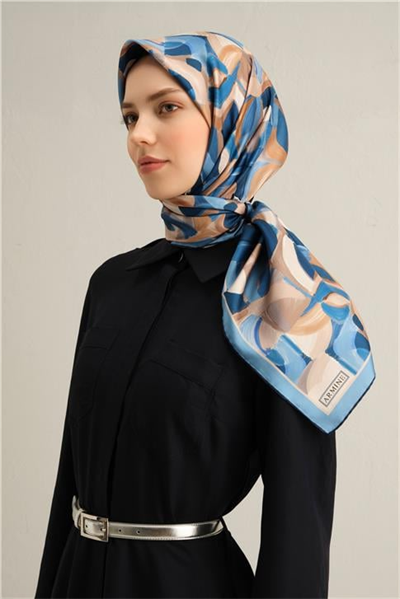Armine Geometrik Desenli Saf İpek Twill Eşarp 9329D 83