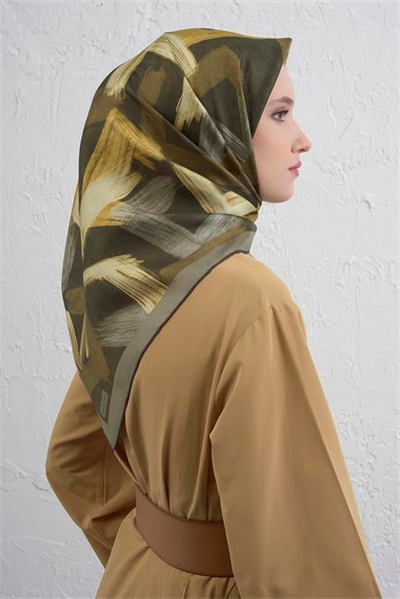 Armine Geometrik Desenli Saf İpek Twill Eşarp 9413D 04
