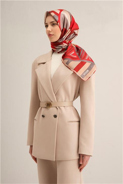 Armine Geometrik Desenli Saf İpek Twill Eşarp 9336D 84