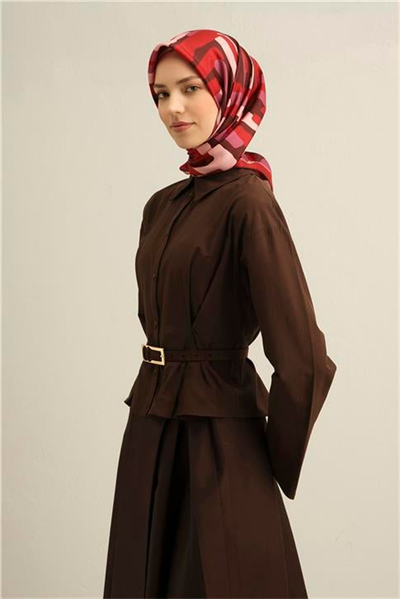 Armine Geometrik Desenli Saf İpek Twill Eşarp 9303D 83