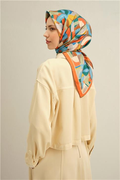 Armine Geometrik Desenli Saf İpek Twill Eşarp 9329D 84