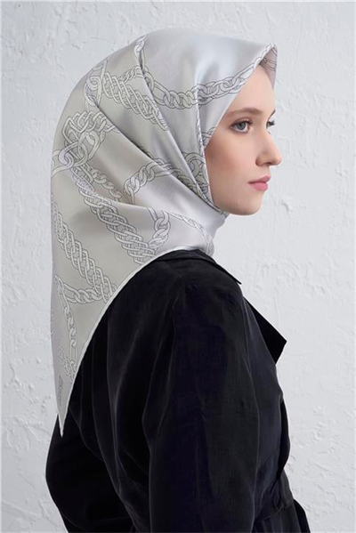Armine Geometrik Desenli Saf İpek Twill Eşarp 9427D 80