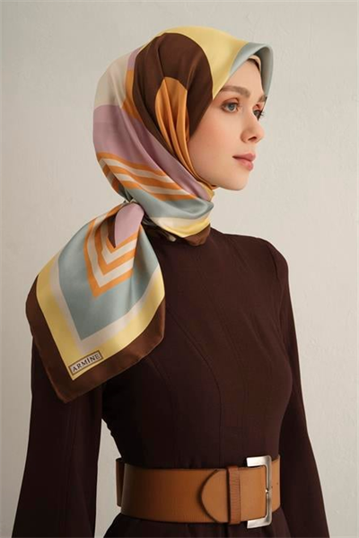 Armine Geometrik Desenli Saf İpek Twill Eşarp 9313D 81