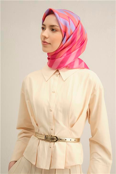Armine Geometrik Desenli Saf İpek Twill Eşarp 9325D 58