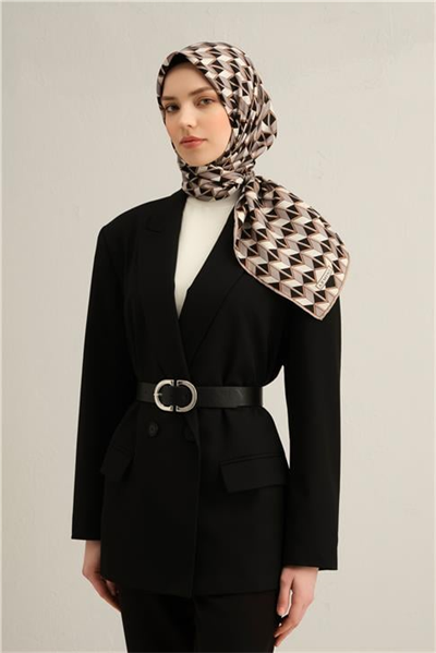 Armine Geometrik Desenli Saf İpek Twill Eşarp 9309D 04