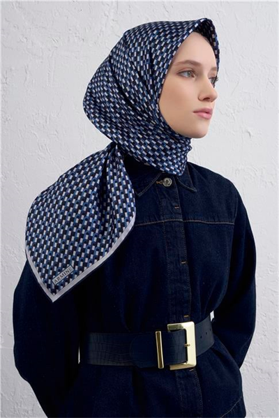 Armine Geometrik Desenli Saf İpek Twill Eşarp 9417D 03
