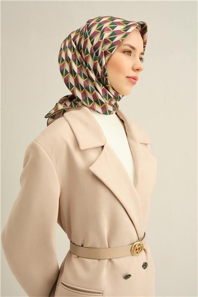 Armine Geometrik Desenli Saf İpek Twill Eşarp 9309D 84