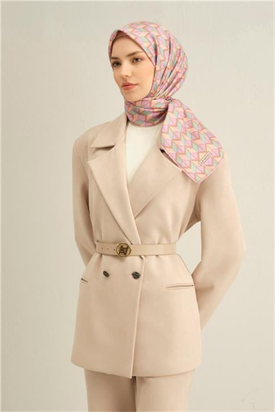 Armine Geometrik Desenli Saf İpek Twill Eşarp 9309D 34