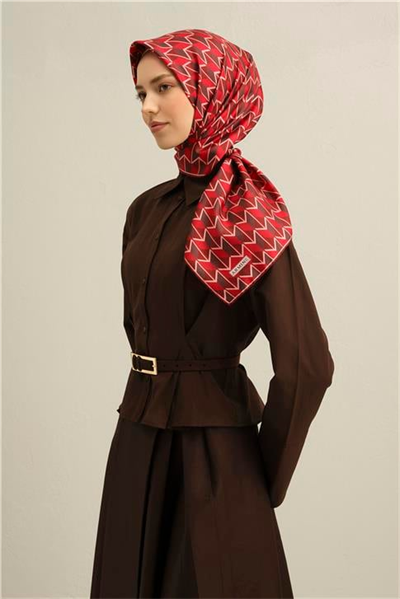 Armine Geometrik Desenli Saf İpek Twill Eşarp 9309D 85