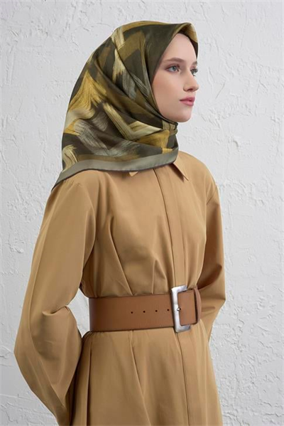 Armine Geometrik Desenli Saf İpek Twill Eşarp 9413D 04