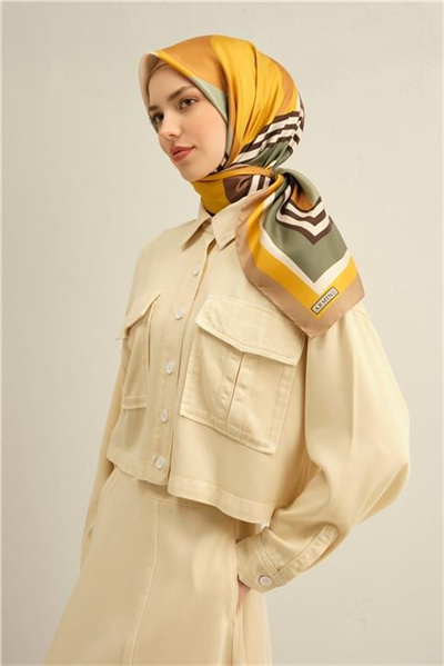 Armine Geometrik Desenli Saf İpek Twill Eşarp 9313D 31