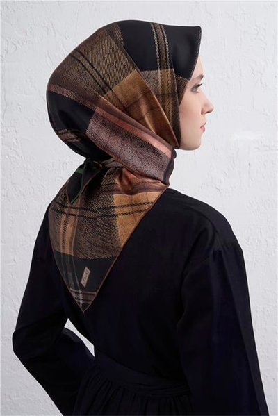 Armine Geometrik Desenli Saf İpek Twill Eşarp 9424D 83