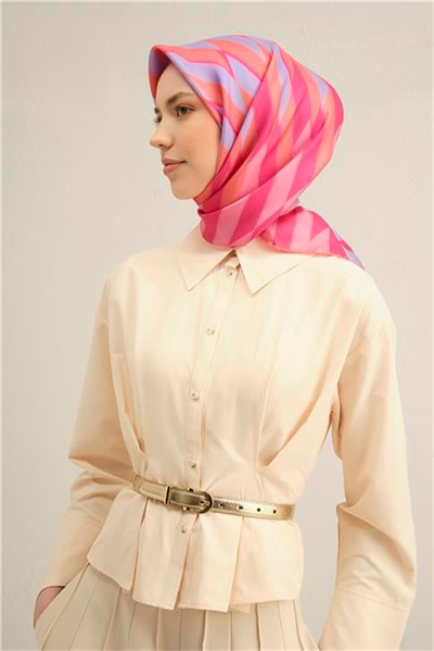 Armine Geometrik Desenli Saf İpek Twill Eşarp 9325D 58