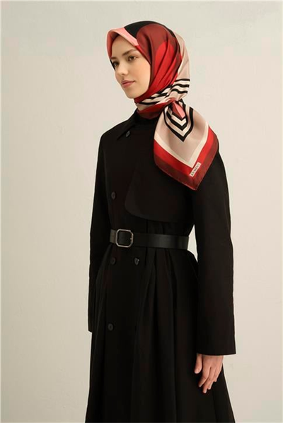 Armine Geometrik Desenli Saf İpek Twill Eşarp 9313D 07