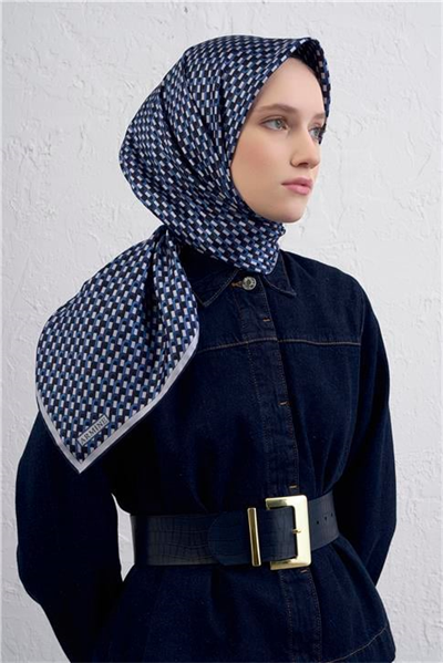 Armine Geometrik Desenli Saf İpek Twill Eşarp 9417D 03