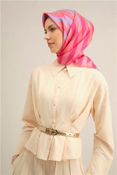 Armine Geometrik Desenli Saf İpek Twill Eşarp 9325D 58