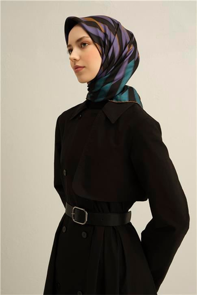 Armine Geometrik Desenli Saf İpek Twill Eşarp 9325D 82