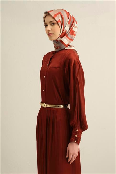 Armine Geometrik Desenli Saf İpek Twill Eşarp 9303D 85