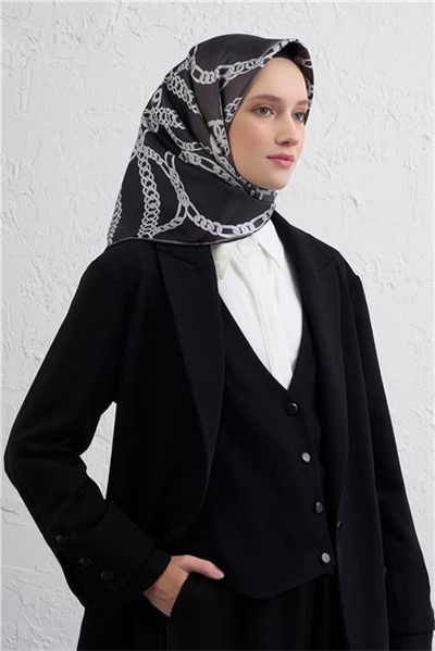 Armine Geometrik Desenli Saf İpek Twill Eşarp 9427D 87