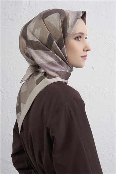 Armine Geometrik Desenli Saf İpek Twill Eşarp 9413D 07