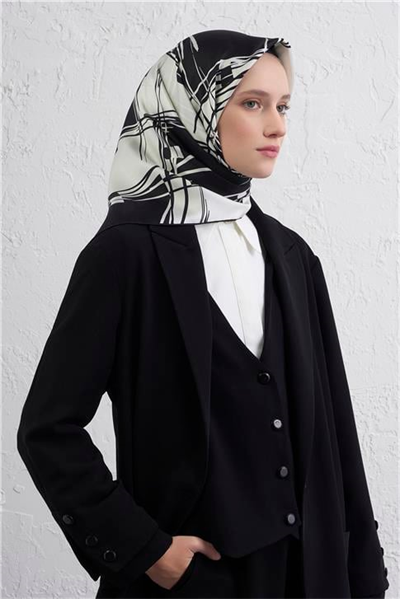 Armine Geometrik Desenli Saf İpek Twill Eşarp 9442D 01