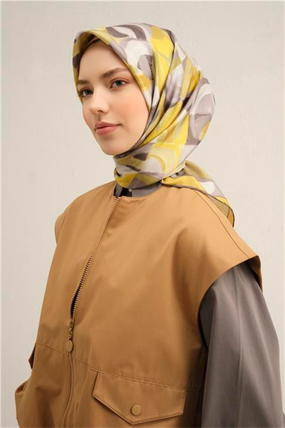 Armine Geometrik Desenli Saf İpek Twill Eşarp 9329D 58