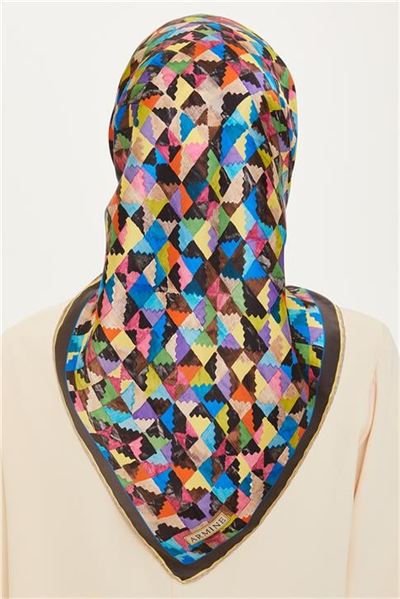 Armine Geometrik Desenli Sura Saf İpek Eşarp 9214D 84