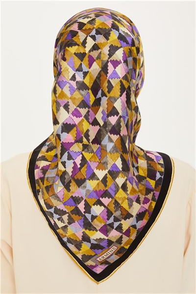 Armine Geometrik Desenli Sura Saf İpek Eşarp 9214D 36