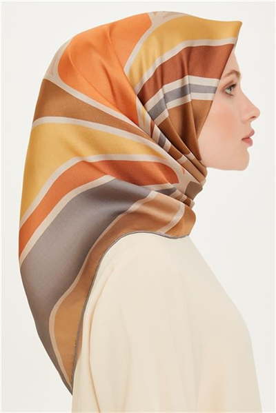 Armine Geometrik Desenli Sura Saf İpek Eşarp 9232D 07