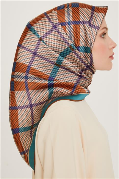 Armine Geometrik Desenli Sura Saf İpek Eşarp 9247D 04