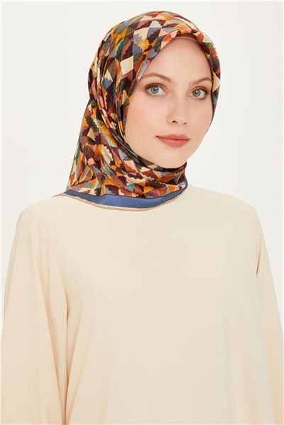 Armine Geometrik Desenli Sura Saf İpek Eşarp 9214D 03