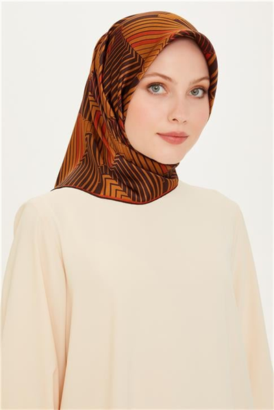 Armine Geometrik Desenli Sura Saf İpek Eşarp 9218D 05