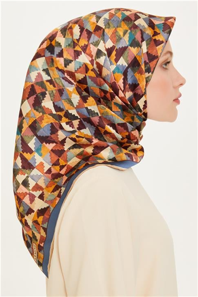 Armine Geometrik Desenli Sura Saf İpek Eşarp 9214D 03