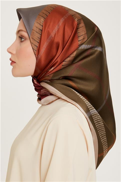 Armine Geometrik Desenli Sura Saf İpek Eşarp 9206D 07