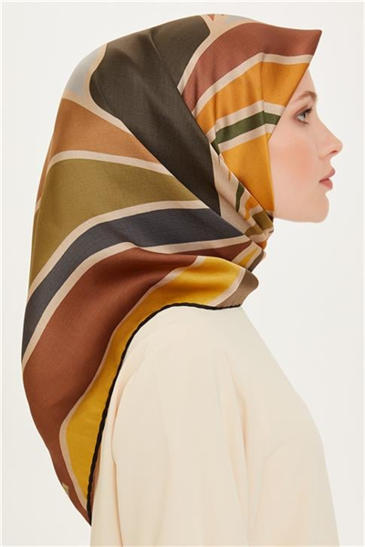 Armine Geometrik Desenli Sura Saf İpek Eşarp 9232D 35